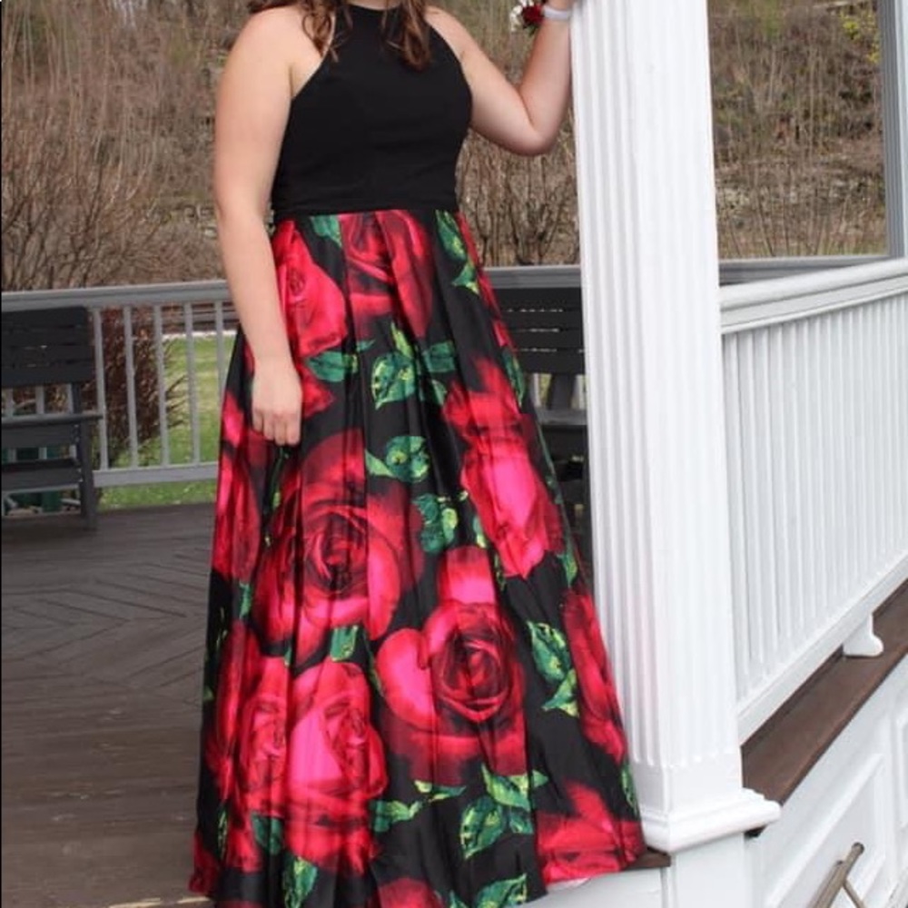 Red Roses Full Length Prom Dress